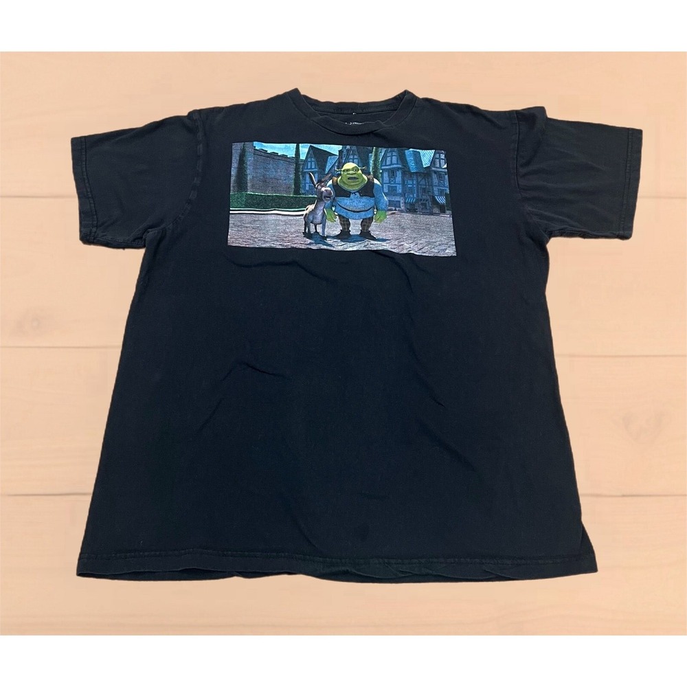 Dreamworks Shrek & Donkey T-Shirt Men's L Black Logo Graphic Print Pullover